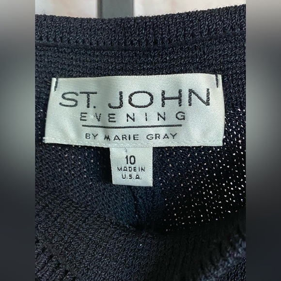 ST. JOHN EVENING MARIE GRAY Black Elastic Waist Pants W Leg Slits Sz 10 - Picture 5 of 5